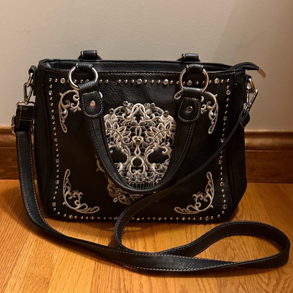 Montana West Handbags - Montana West Concealed Carry Sugar Skull Crossbody Bag Removable Strap Crystals